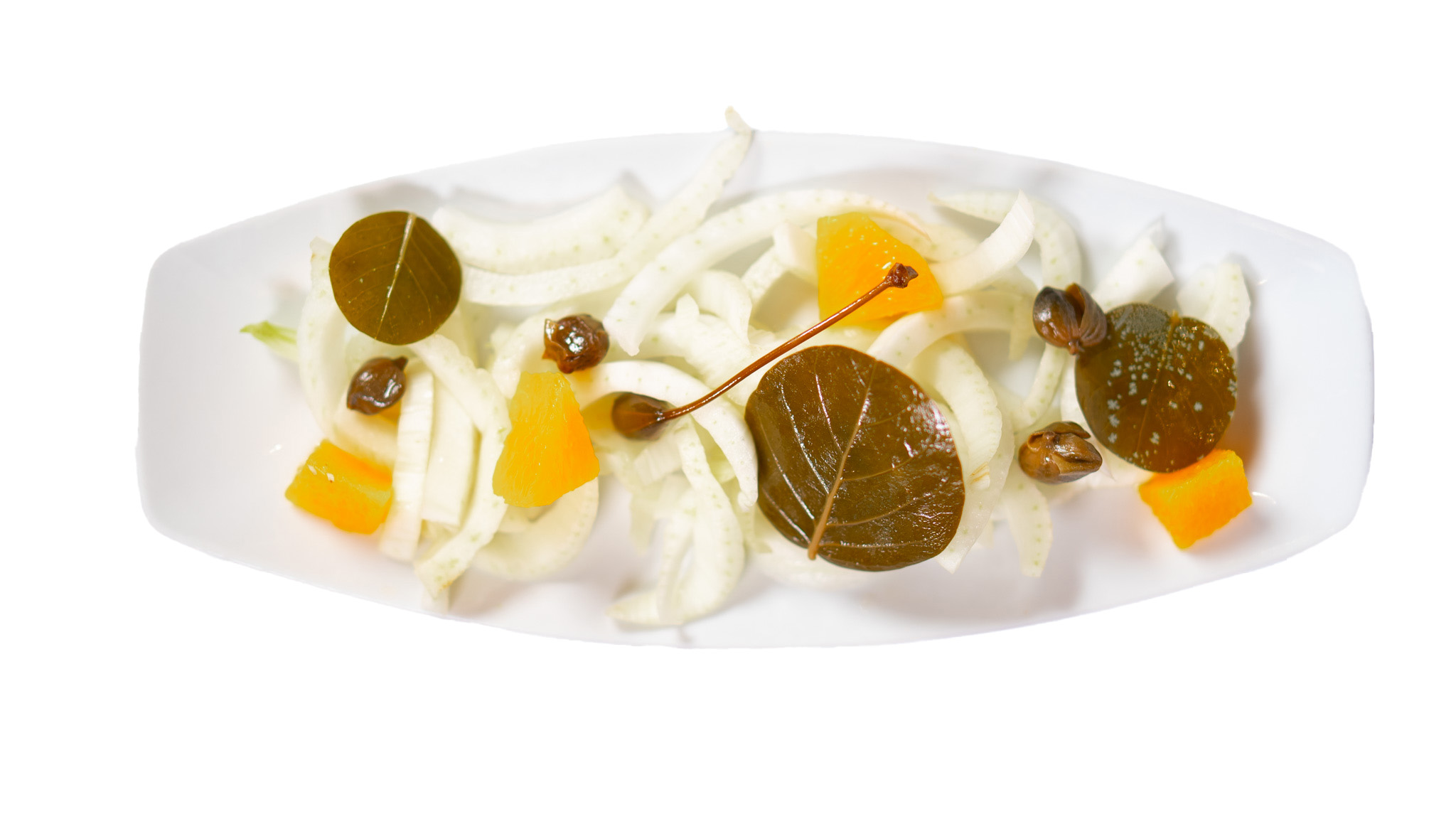 Insalata di finocchi, ararance e foglie di cappero di Lipari